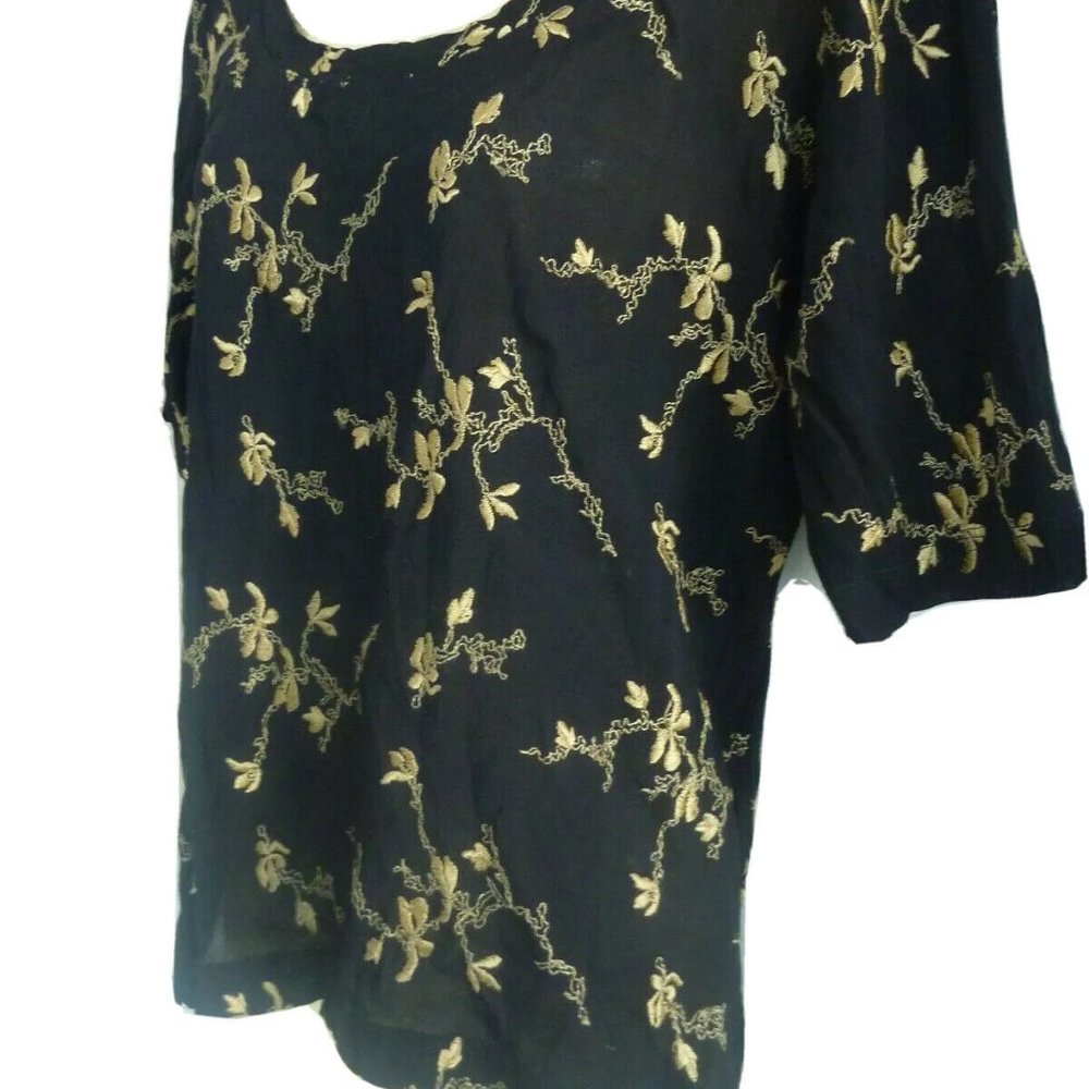 TREND LES COPAINS Blouse Gold Embroidered Flowers Made in Italy Size M